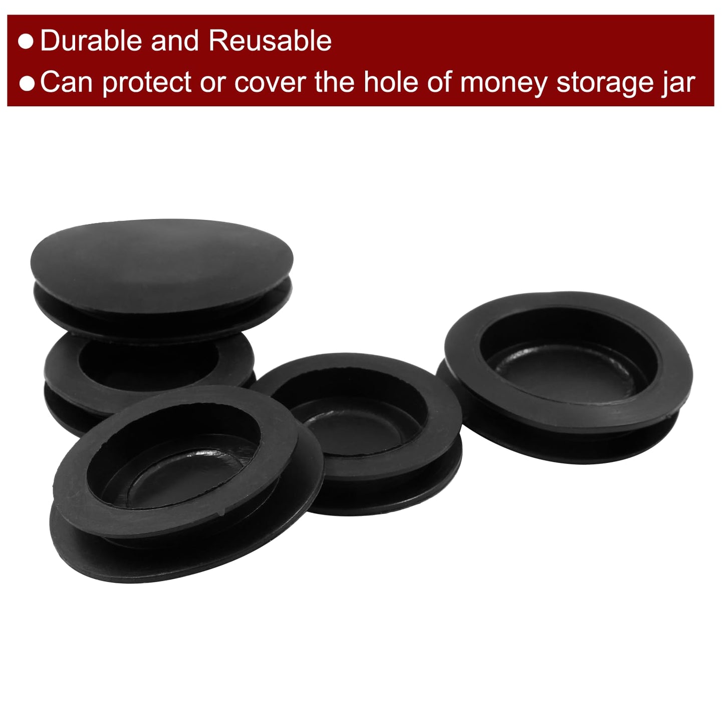 Unlorspy 20 Pcs Piggy Bank Hole Plugs – 5 Sizes, Black Rubber Stopper