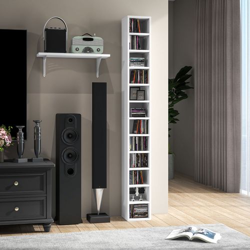 HOMCOM 204 CD Storage Tower Tall Bookcase Bookshelf with 12 Cubes
