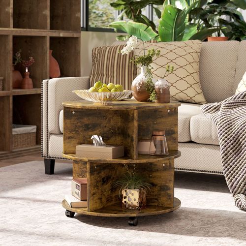 HOMCOM 3 Tier Coffee Table Round Rolling Centre Table w/ Wheels