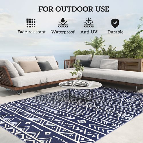 Outsunny 1.8 x 2.7m Reversible Outdoor RV Rug, Geometric, Blue and White