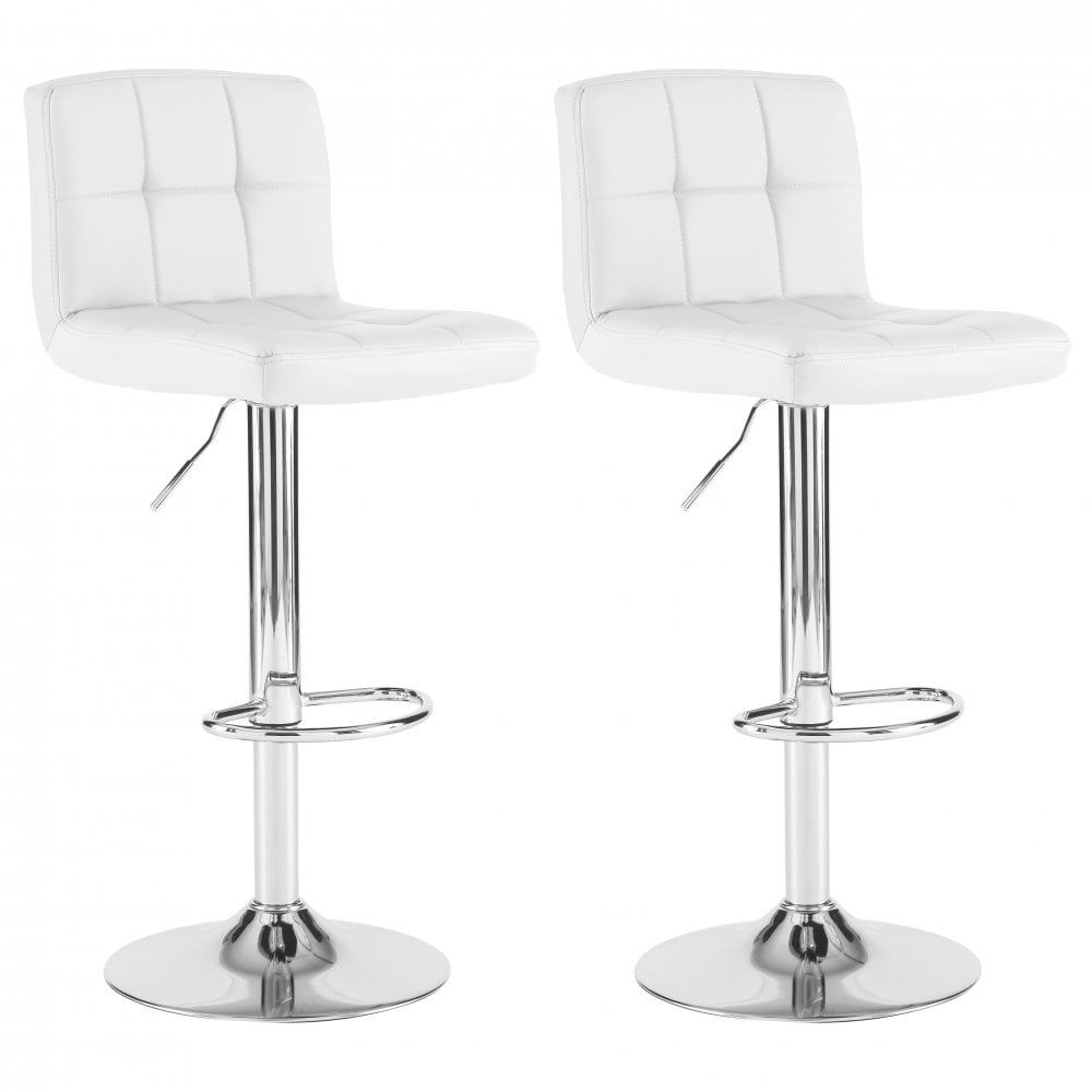 Set of Two Neo Grey Faux Leather Bar Stools with Polished Chrome Legs