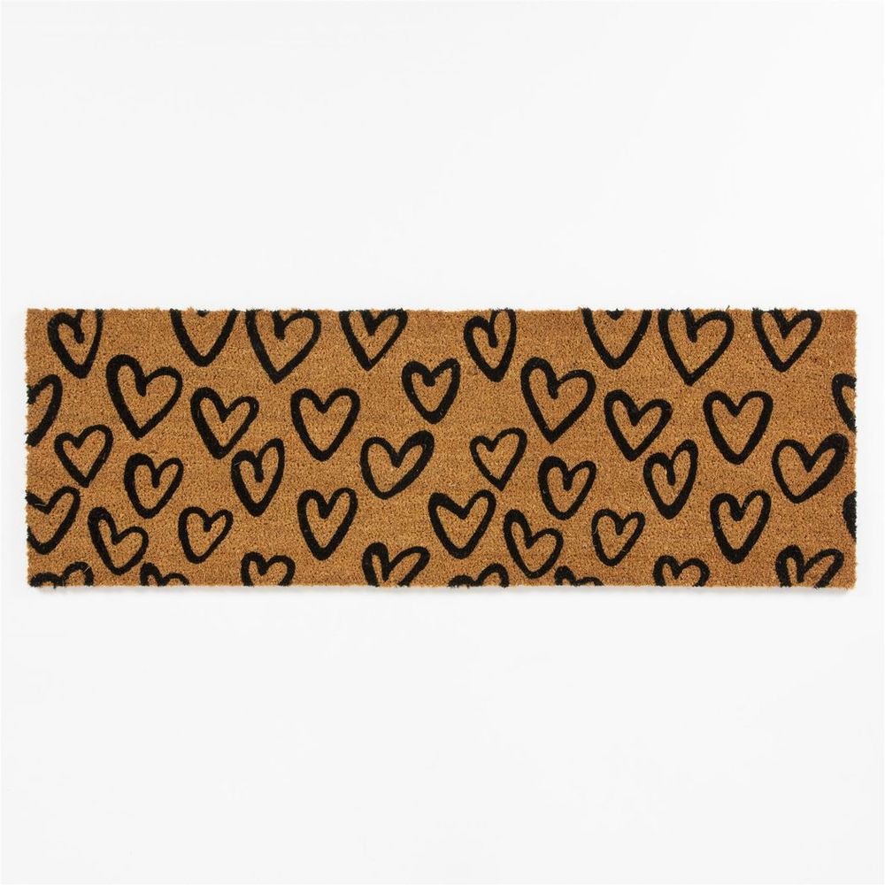 Astley Heart Print Coir Doormat - PVC Backed - 40x120cm - Natural - High Quality