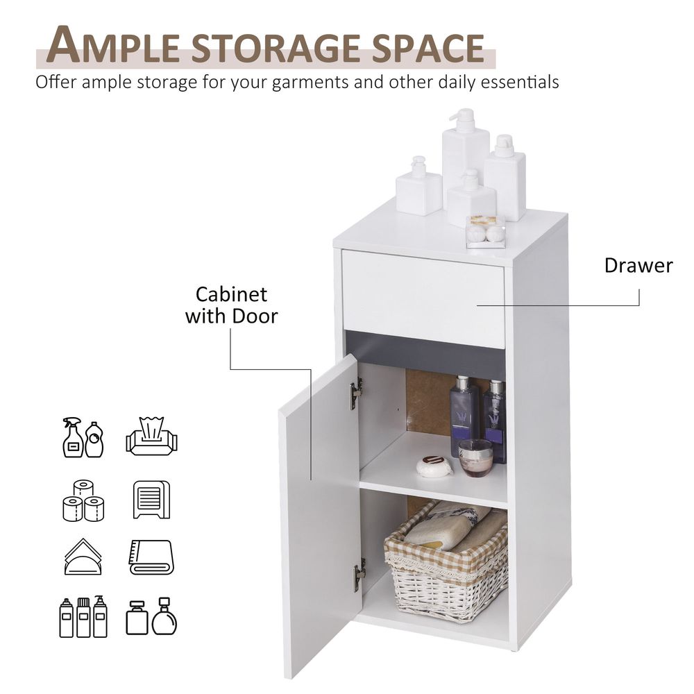 HOMCOM Modern Minimalistic Bathroom Storage Cabinet w/Drawer Cupboard Adjustable Shelf Door Home Organiser Sleek Beautiful Freestanding Compact White