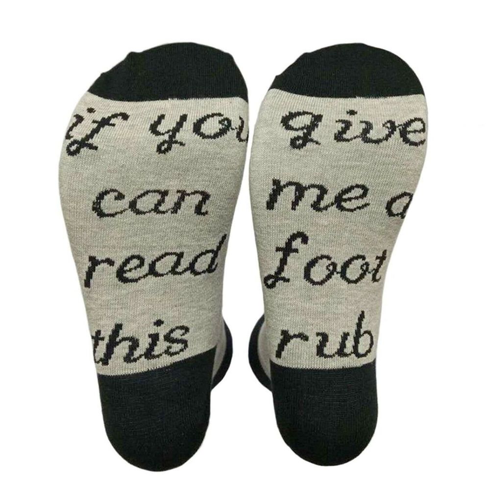 Flo Socks Funny Socks Fashionable and Warm with Anti-Slip Slogan Message Joke, Fits Size 4-7 UK, If You Can Read This Give Me a Foot Rub Grey