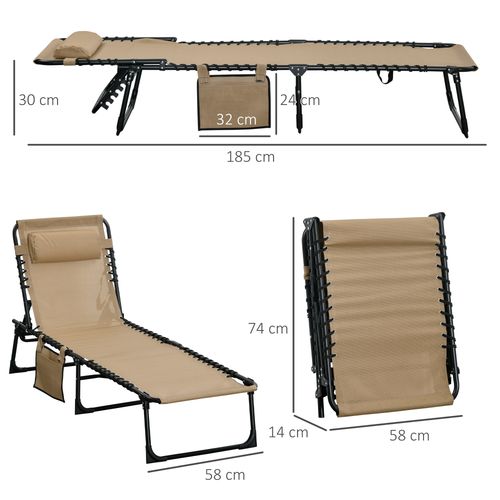 Portable Sun Lounger, Adjustable Backrest PillowBeige