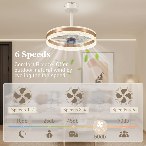 HOMCOM Ceiling Fan Light with 3 Colour, Timer, Reversible, Remote, Gold