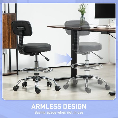 HOMCOM Faux Leather Adjustable Stool, 360° Swivel Chair for Study, Black
