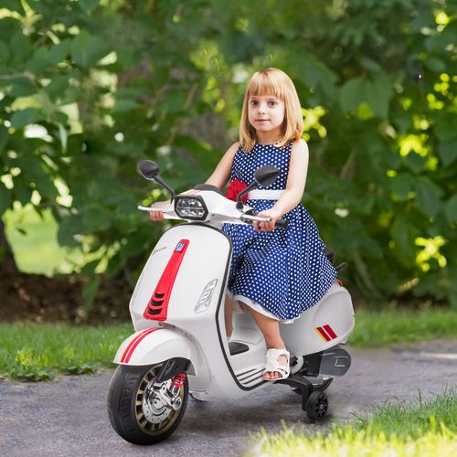 AIYAPLAY Vespa Licensed 12V Kids Electric Motorbike w/ 2 Training Wheels