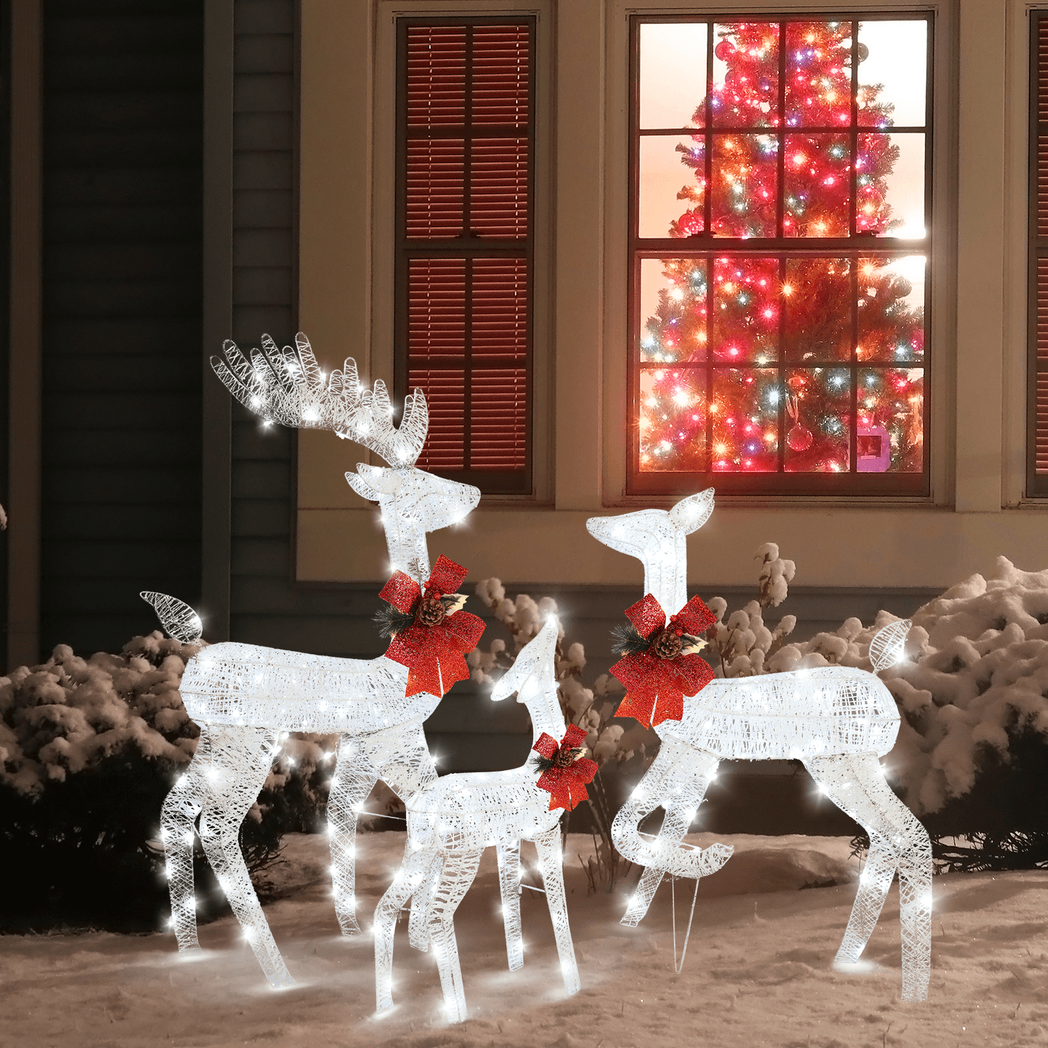 3pcs 54*38*122cm 30.00V 3.60W Family Elk White Iron Frame Cotton Thread Green Onion Powder Courtyard Elk Decoration