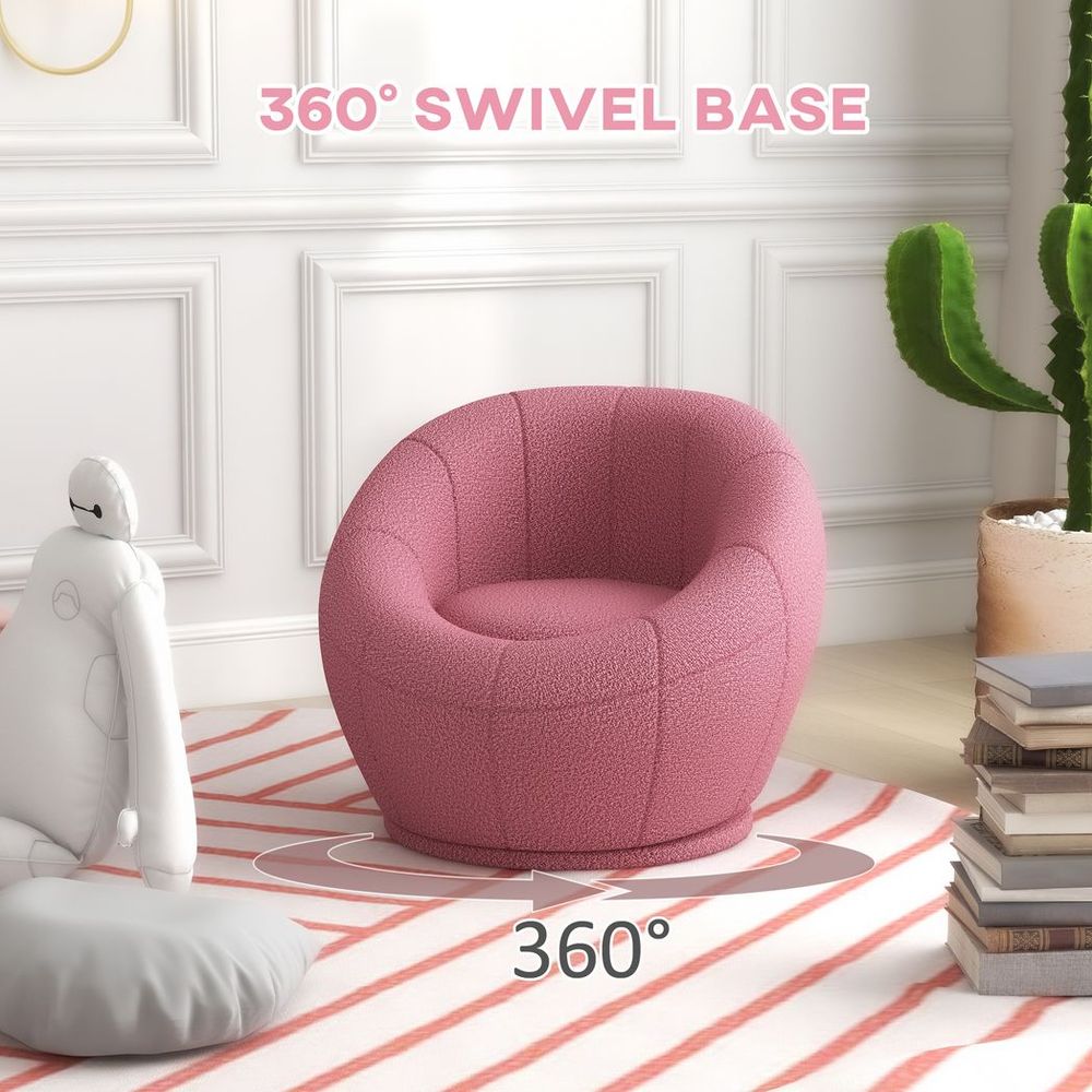 HOMCOM Modern Round Boucle Armchair Accent Chair for Living Room Bedroom Pink