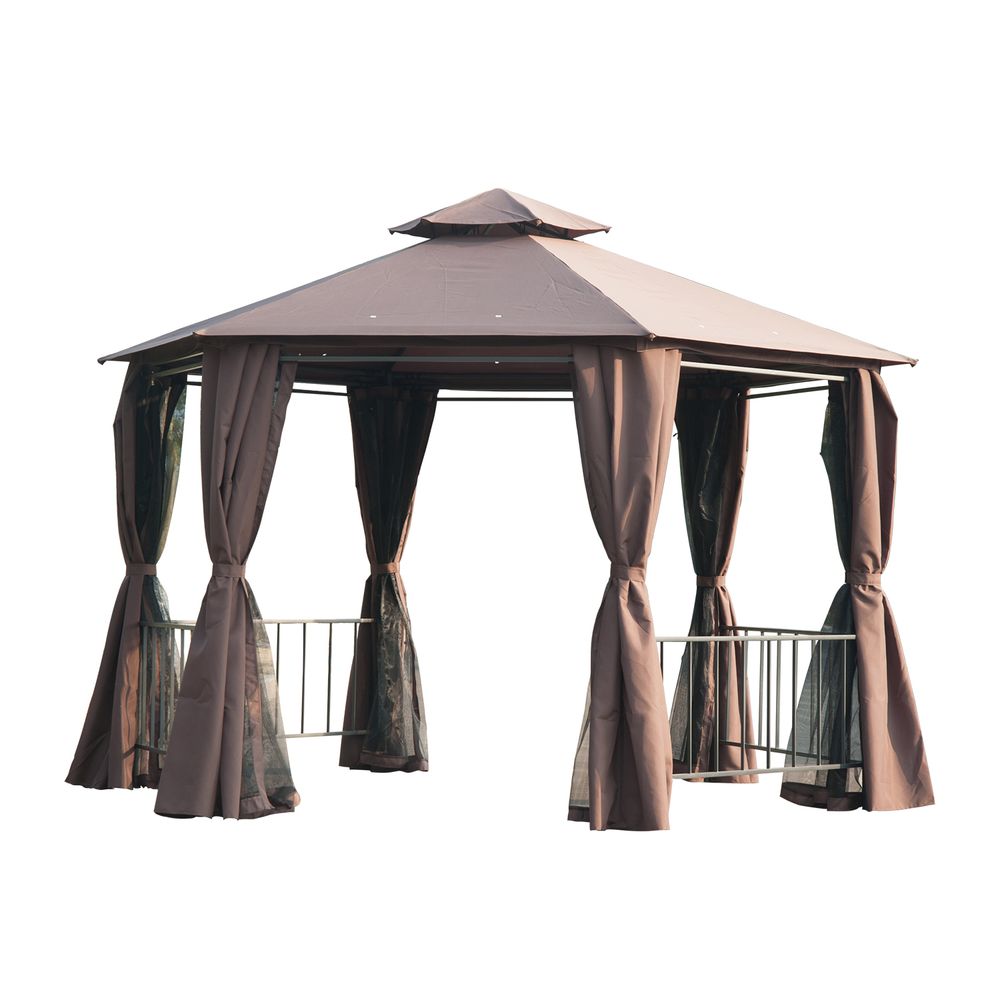 Outsunny Hexagon Gazebo Patio Party Tent | Outdoor Garden Shelter | 2 Tier Roof & Side Panel