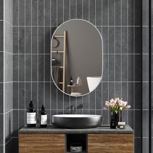 HOMCOM Oval Bathroom Mirror, Modern Wall Mirror Aluminium Frame, 60 x 90cm