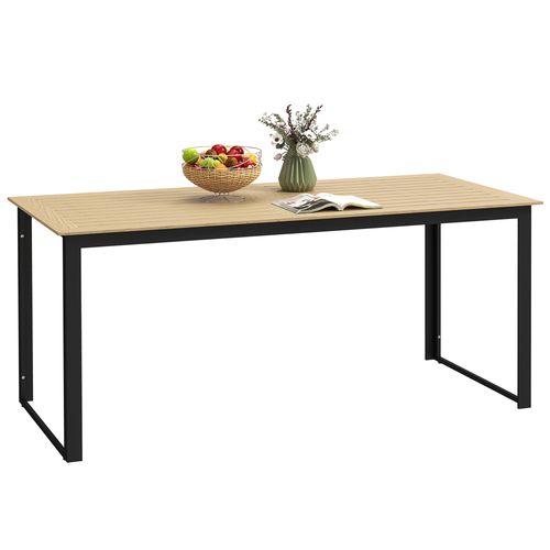 Outsunny Garden Dining Table for 6 People with Slatted Table Top Metal Frame