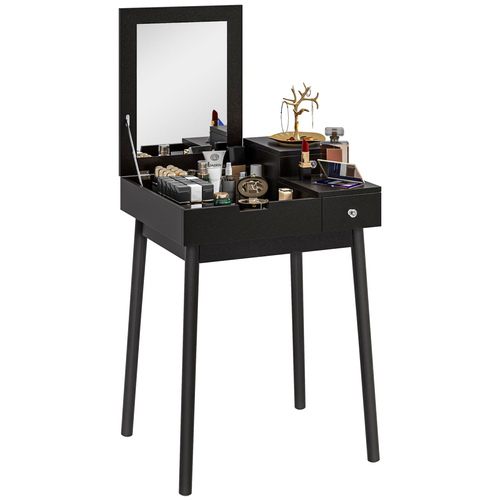 HOMCOM Dressing Table Vanity Desk Flip-up Mirror 2 Drawers, Black