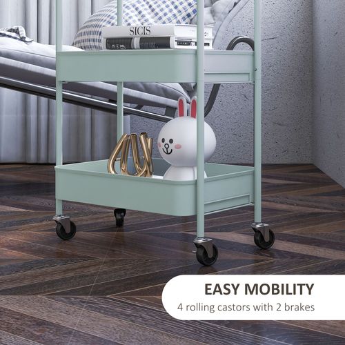 HOMCOM 3 Tier Rolling Utility Cart with 3 Mesh Basket