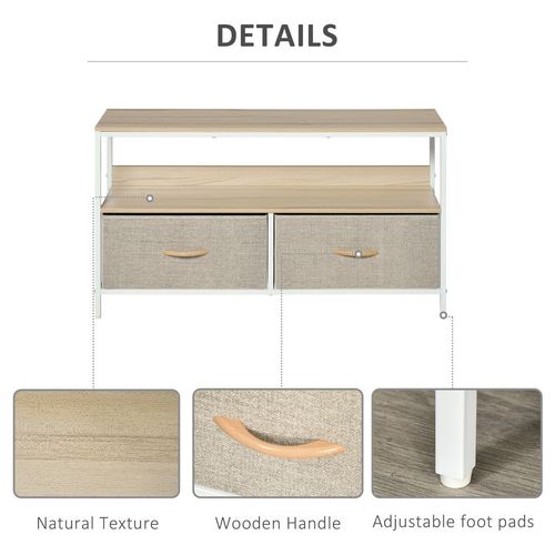 HOMCOM TV Stand Cabinet up to 47-inch, TV Unit with 2 Foldable Linen Drawers, Open Shelf for Living Room, Bedroom, Entertainment Room, Maple Wood Effect