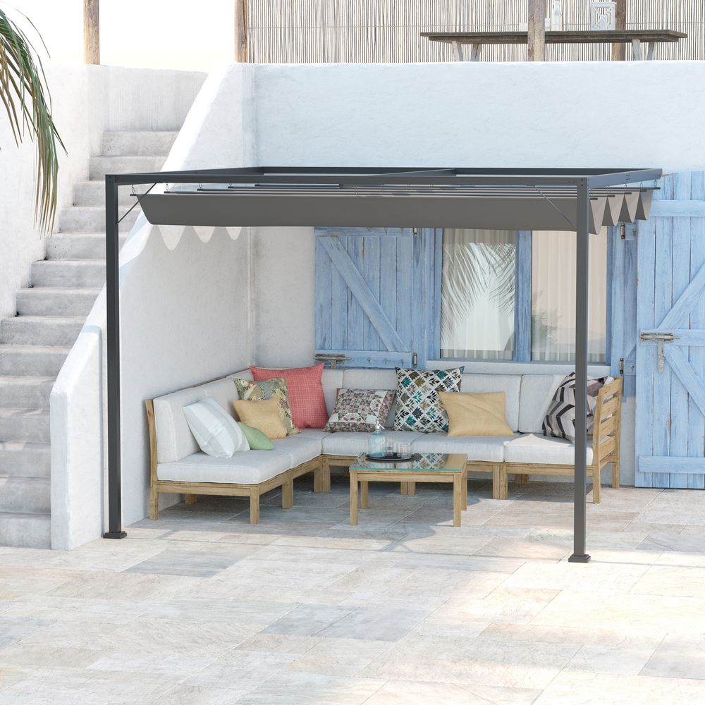 Premium Quality 3x3m Pergola Retractable Canopy Gazebo - Sun Shade, Grey