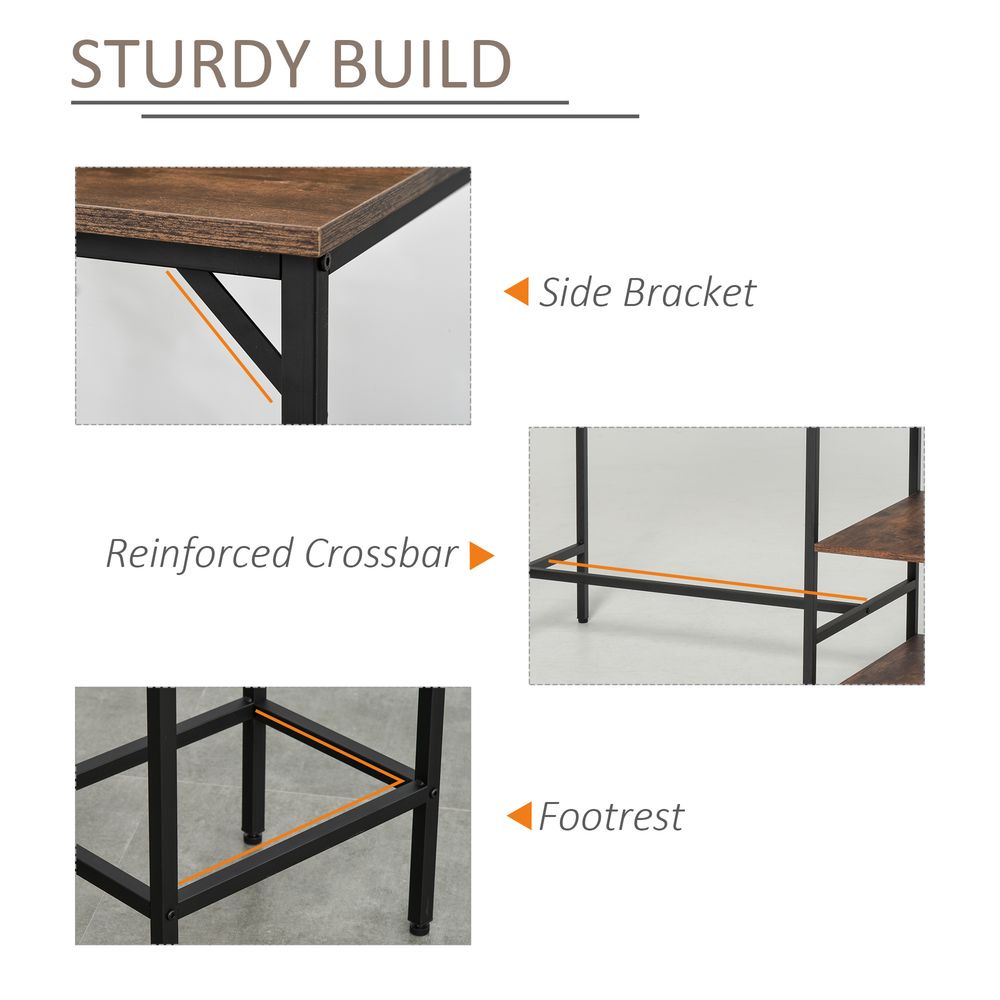 Industrial Bar Height Dining Set: 3PC Table, 2 Stools, Side Shelf - Sturdy & Stylish