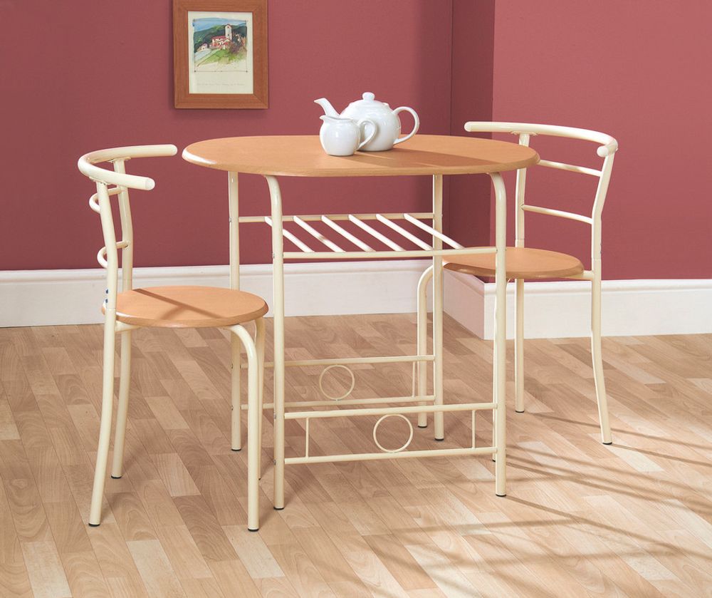 Greenhurst Compact Dining Set, Space-Saving Table with 2 Chairs, Light Oak Top & Buttermilk Frame - Ideal for Small Spaces