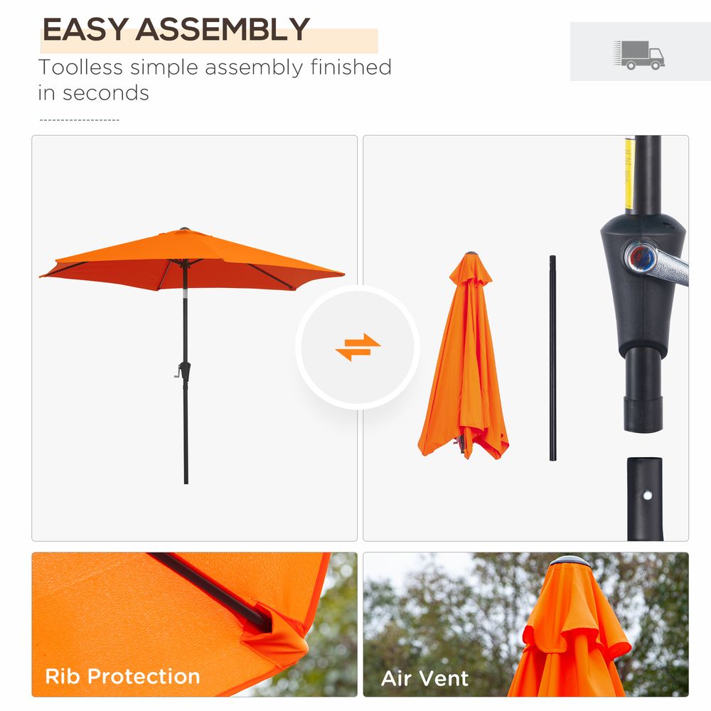 Patio Umbrella Parasol Sun Shade Garden Aluminium Orange 2.7M Outsunny