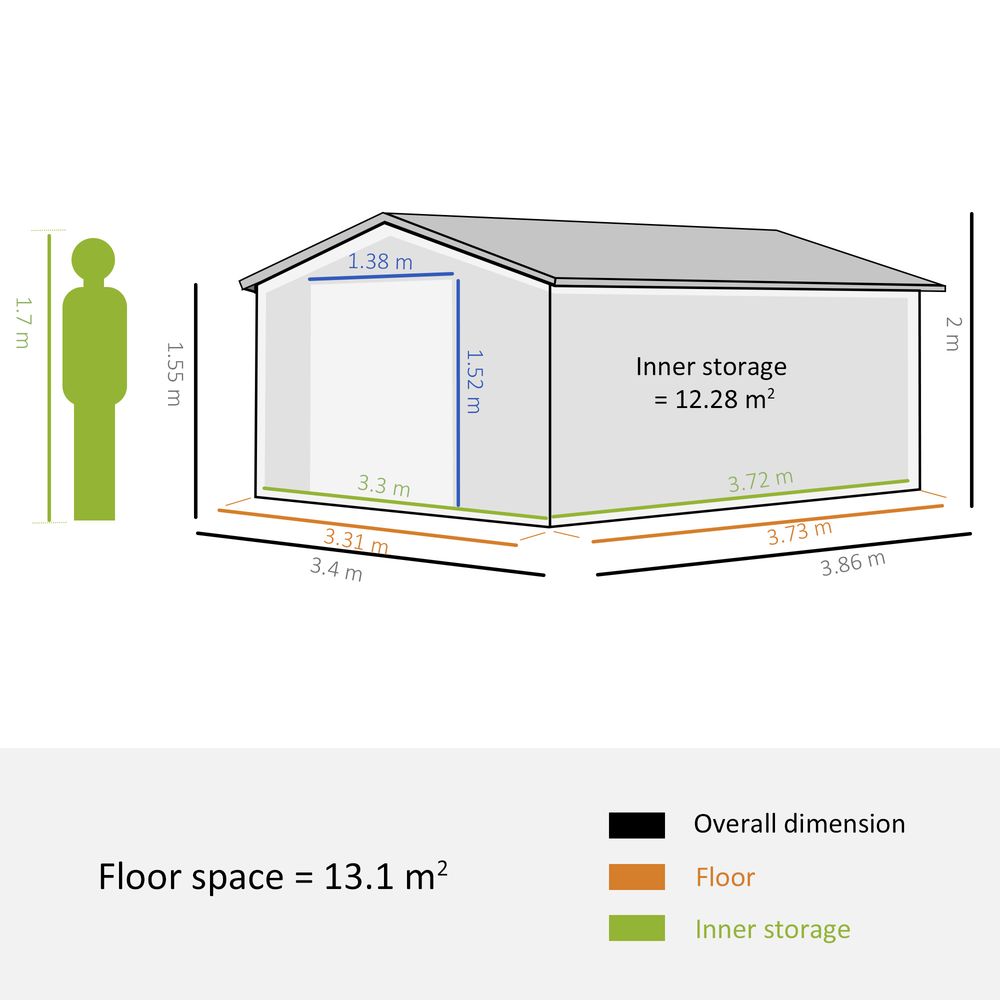 Durable Green Metal Storage Shed with Vent & Doors - 13ft x 11ft
