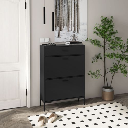 HOMCOM 3-Drawer Shoe Cabinet with Adjustable Shelf for 12 Pairs of Shoes, Narrow Shoe Storage Cabinet with 2 Flip Doors for Hallway, Entryway, Black