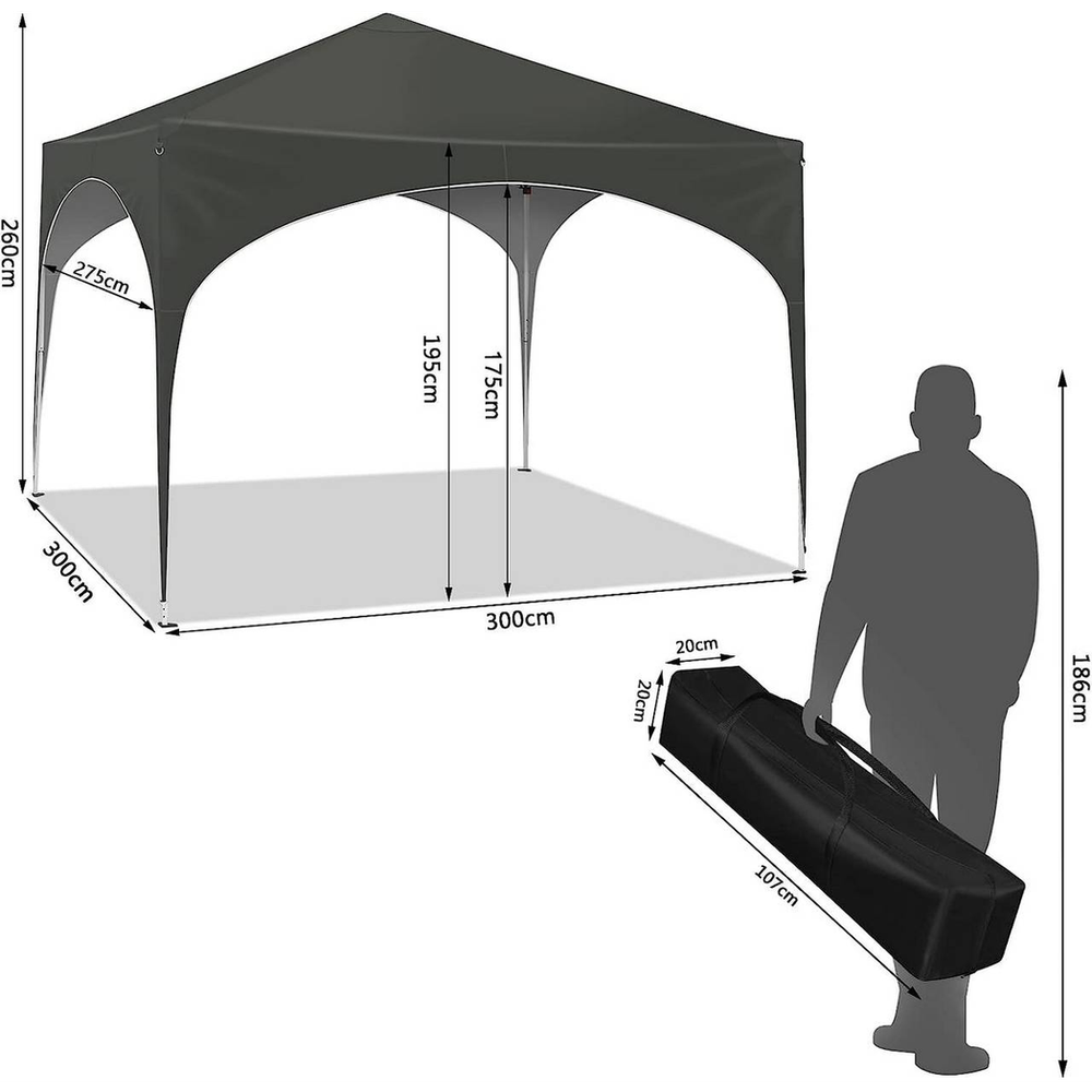 Party Tent | Waterproof and Sunproof Gazebo | Grey Pagoda Tent 3x3 m