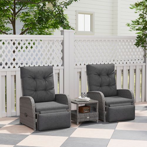 Outsunny 3 Pieces Rattan Bistro Set with Cushions for Outdoor, Grey