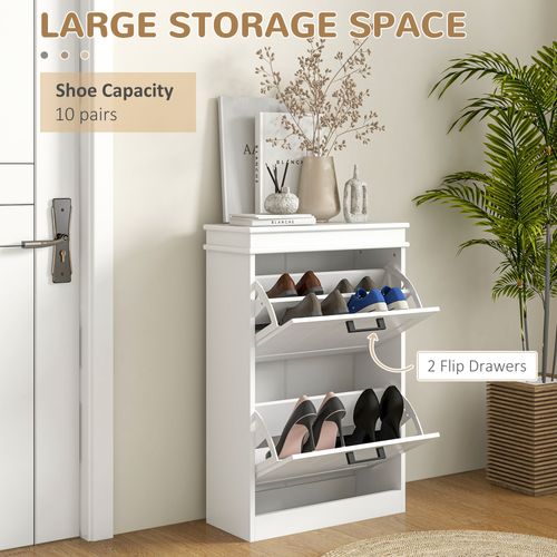 HOMCOM Slim Shoe Storage Cabinet with 2 Flip Drawers for Entryway