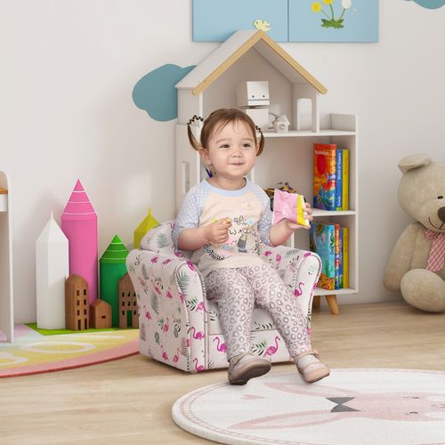 AIYAPLAY Kids Sofa Chair, Toddler Armchair with Flamingo Design, Wooden Frame, Upholstered Toddler Chair for Bedroom, Playroom, Kids Room, Pink