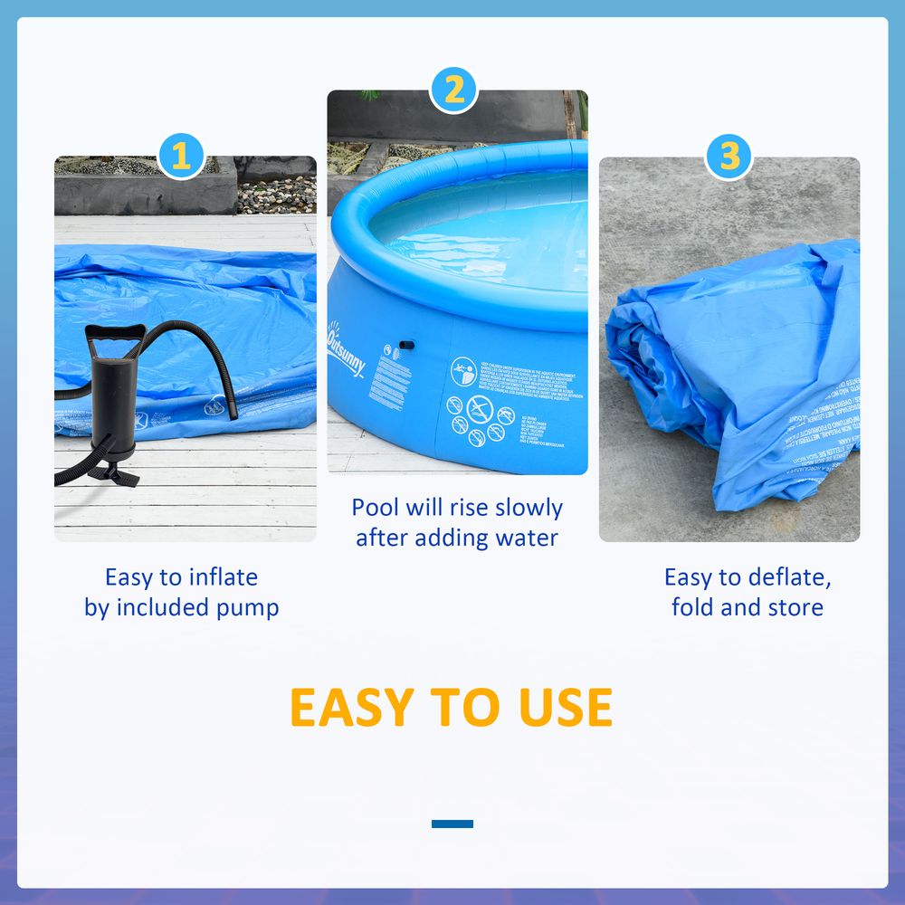 High-Quality 274cmx76cm Round Inflatable Pool - Perfect for Family Fun & Easy Set-Up - Blue - Free Hand Pump Included