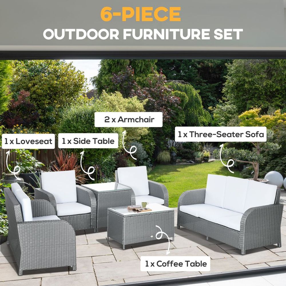 Premium 6-Piece Rattan Garden Furniture Set: Sofa, Glass Table, Grey