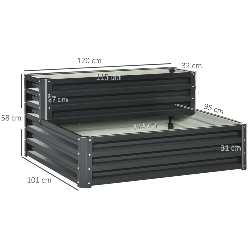 Outsunny Galvanised Raised Garden Bed - 2 Tier, Dark Grey - Open Bottom - High Quality