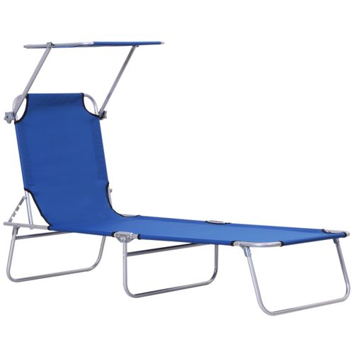 Reclining Chair Folding Lounger Seat & Sun Shade Awning Beach, Blue