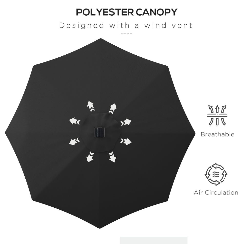 Premium Outsunny Outdoor LED Garden Parasol Umbrella - Black | Tilt, Sun-proof, Hand Crank - High Quality