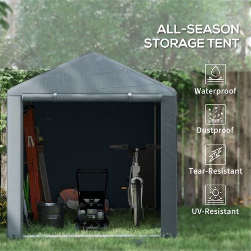 Outsunny 1.6 x 2.2m Garden Storage Shed Tent, Portable Shed Shelter with Galvanised Steel Frame and Large Door, for Motorbike, Garden Tools, Bike Storage, Dark Grey