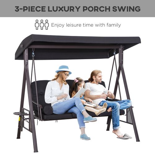 Outsunny 3 Seater Garden Swing Chair Patio Swing Bench w/ Cup Trays Black