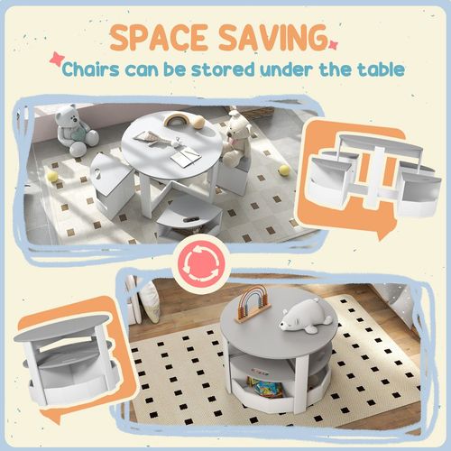AIYAPLAY 5-Piece Kids Table and Chairs Set w/ Storage for 3-8 Years Old-Grey
