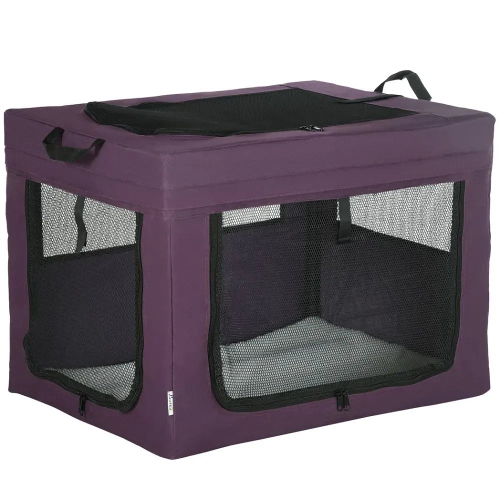 Foldable Pet Carrier Cat Bag - Purple, Cushioned, Portable - Ideal for Miniature & Small Dogs, Travel & Home