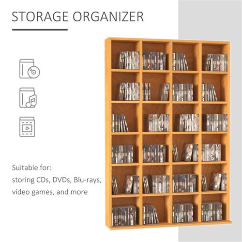 HOMCOM 480 CD/ 312 DVD Storage Unit, Media Storage Shelf, Wooden Display Unit with Adjustable Shelves, 89 x 130.5 cm, Beech Wood Finish