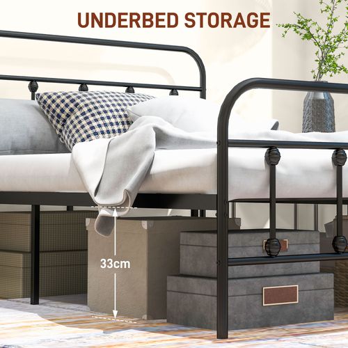 HOMCOM 3ft Metal Single Platform Bed Frame w/ Underbed Storage Headboard