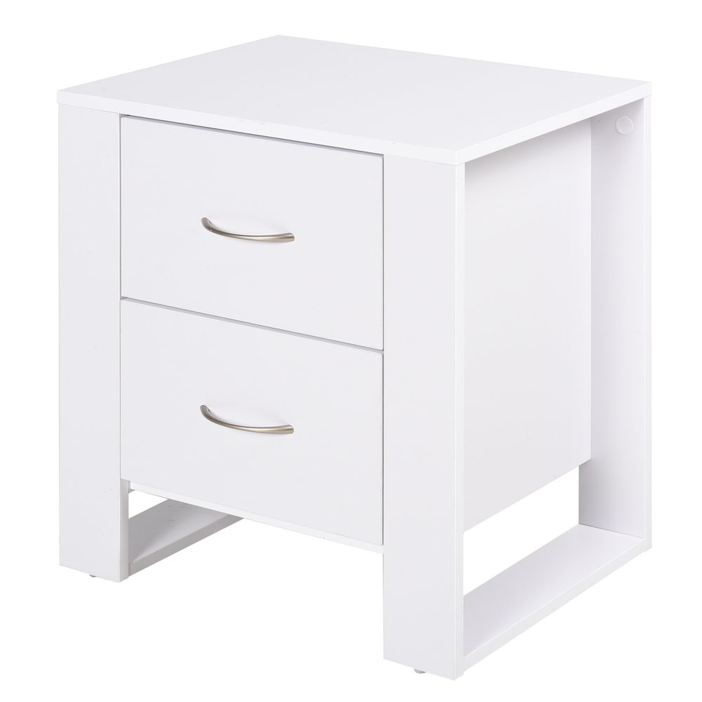 Modern 2-Drawer White Bedside Table - High Quality Particle Board, Luxe Design