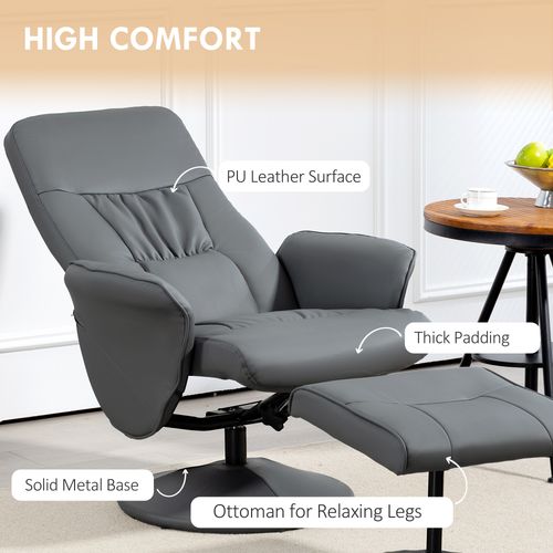 HOMCOM PU Leather Armchair and Footrest Swivel Recliner w/ Ottoman