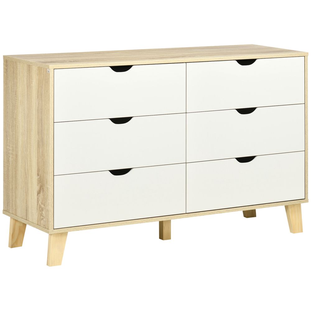 6 Drawer Storage Chest, Bedroom Dresser for Clothes, White & Brown, Anti-Tip Straps