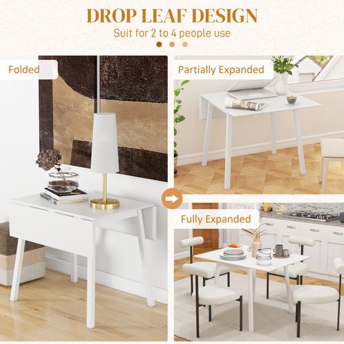 Extendable Kitchen Table for 2-4, Folding Drop Leaf Dining Table, White