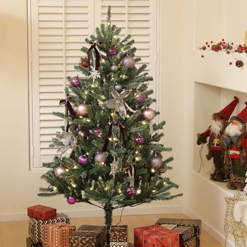 HOMCOM 5ft Artificial Prelit Christmas Tree w/ LED Lights, Purple Ornaments