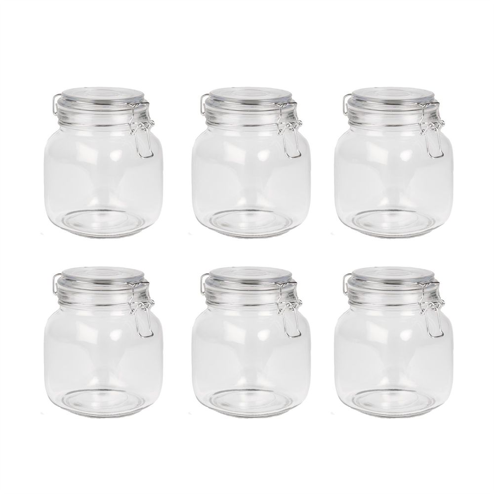 1L Glass Storage Jars with Clip Top Lid - Set of 6 | M&W