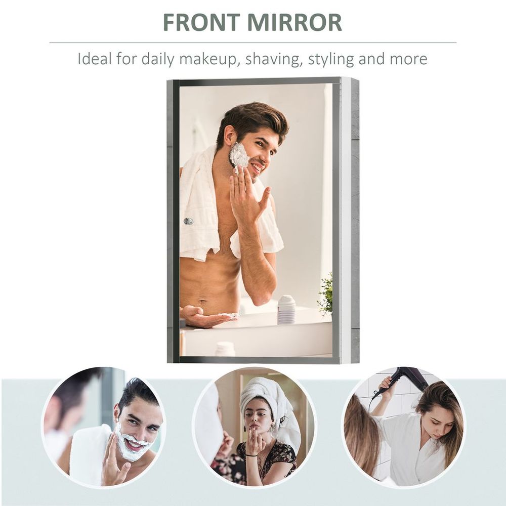 HOMCOM Mirror Cabinet: Bathroom Storage, Stainless Steel Wall Mount - High Quality & Stylish
