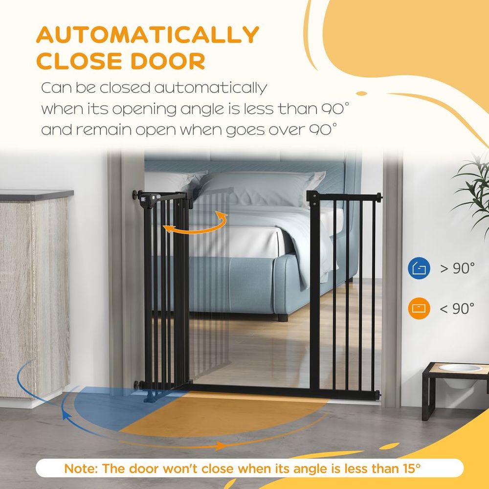 PawHut Adjustable Pet Gate w/ Extensions & Adjustable Screws, Black