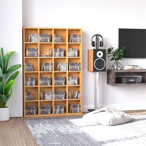 HOMCOM 480 CD/ 312 DVD Storage Unit, Media Storage Shelf, Wooden Display Unit with Adjustable Shelves, 89 x 130.5 cm, Beech Wood Finish